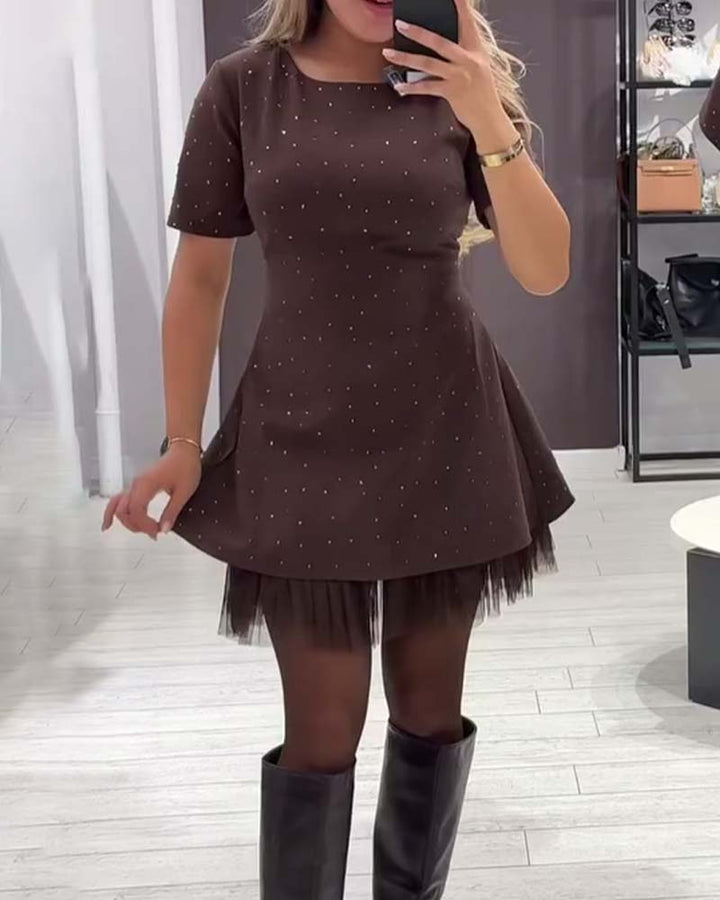 Vestido Negro Martina con Detalles Luminosos y Tul