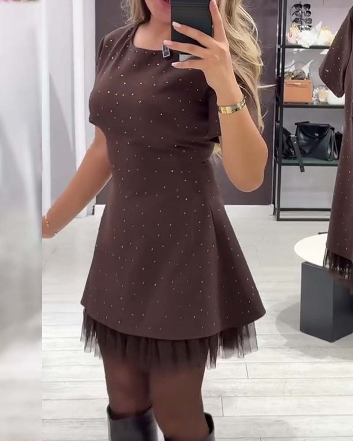 Vestido Negro Martina con Detalles Luminosos y Tul