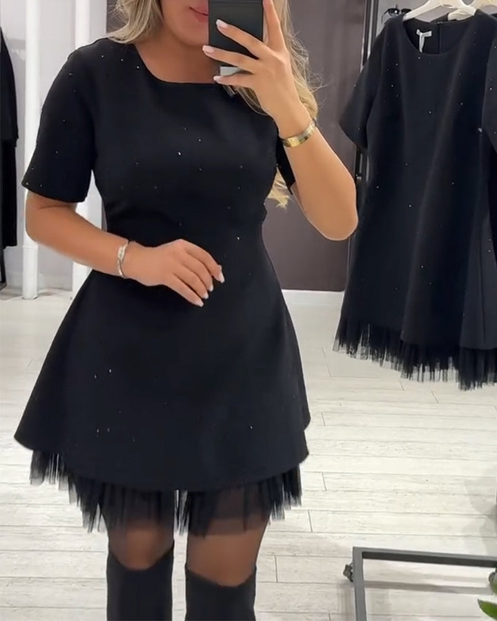 Vestido Negro Martina con Detalles Luminosos y Tul