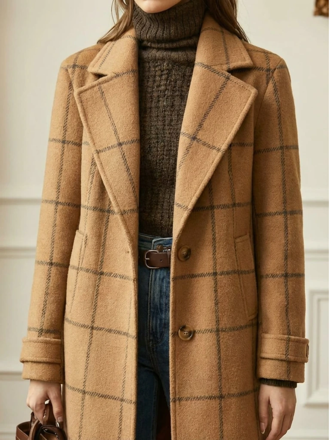 AVA | Checked Tailored Long Coat