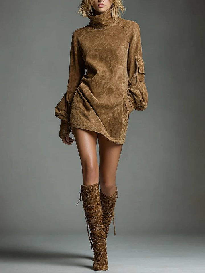 Beli · Minivestido holgado de ante con cuello alto