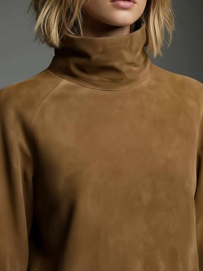 Beli - Minivestido holgado de ante con cuello alto