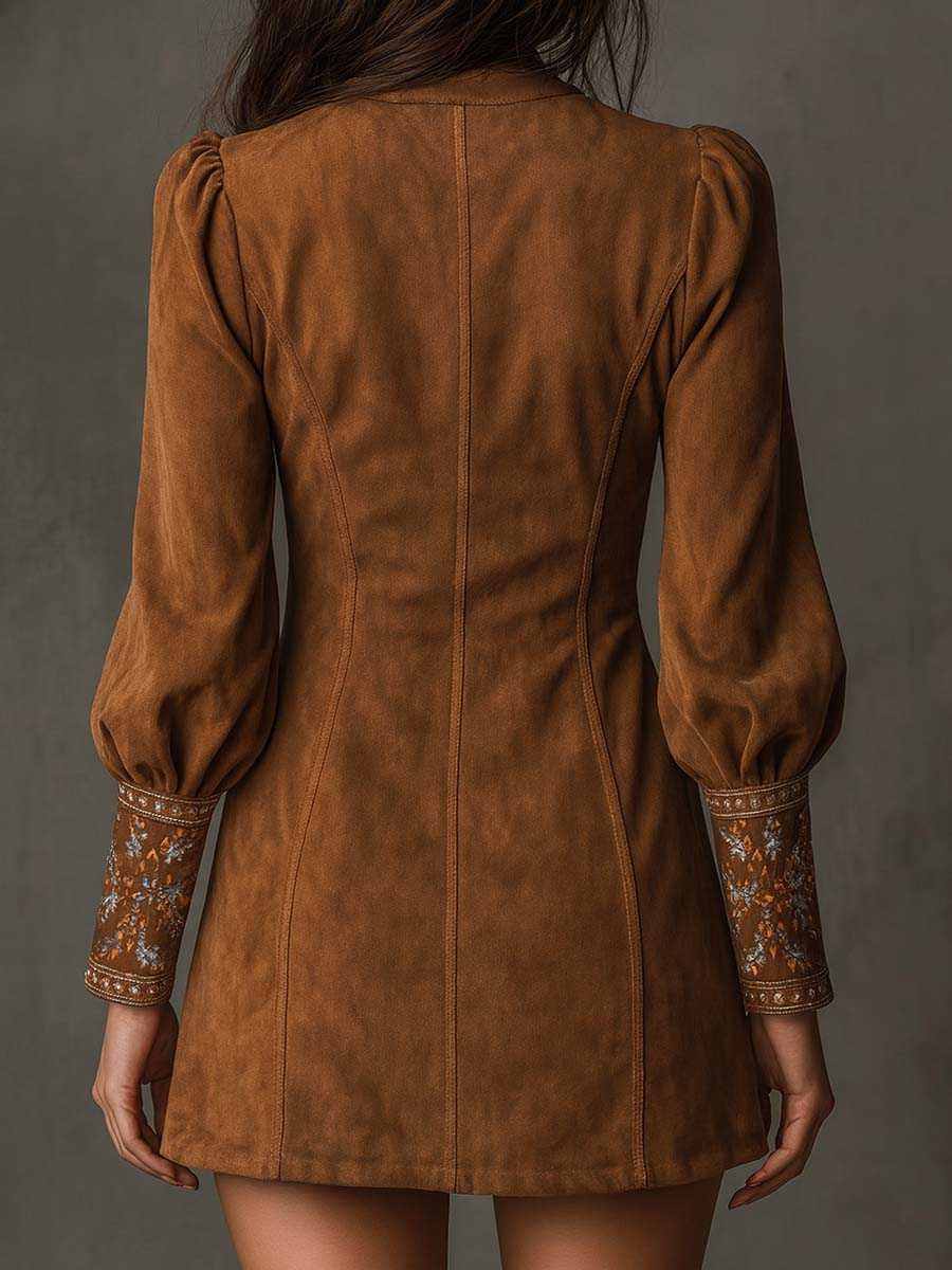 Lunoria™ – Vestido mini boho bordado efecto ante