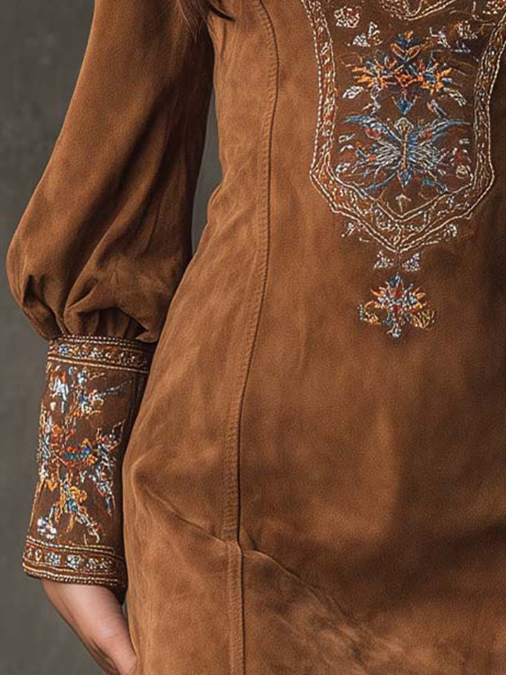 Lunoria™ – Vestido mini boho bordado efecto ante