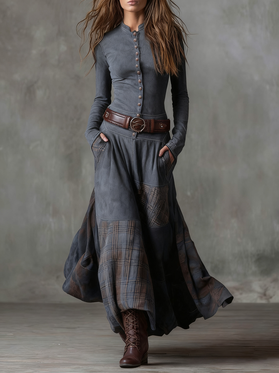 Nadia | Vestido maxi de ante con cinturón