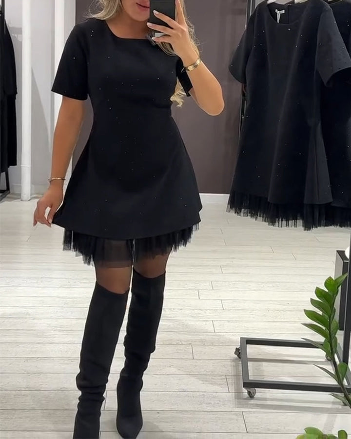 Vestido Negro Martina con Detalles Luminosos y Tul