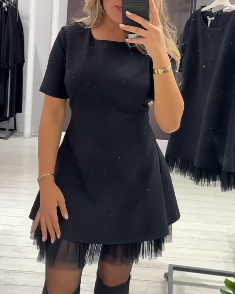 Vestido Negro Martina con Detalles Luminosos y Tul