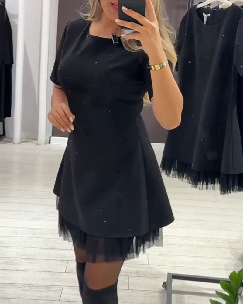 Vestido Negro Martina con Detalles Luminosos y Tul